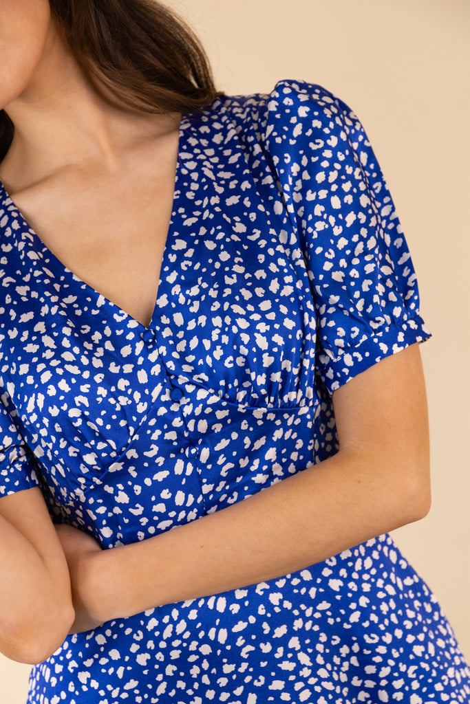 Blue & White Print Midi Dress