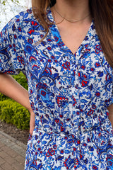 Kara Blue & White Print Dress