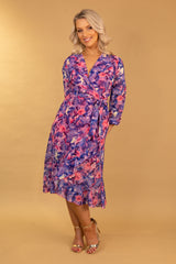 Ruby Navy & Pink Floral Chiffon Dress