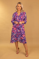 Ruby Navy & Pink Floral Chiffon Dress