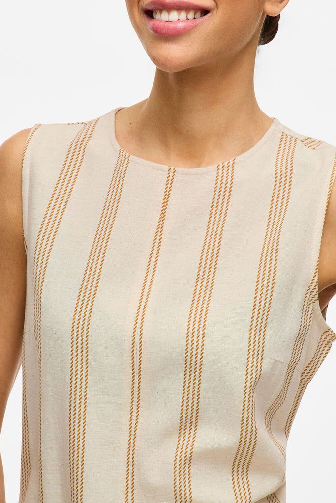 Prisilla Short Stripe Beige Shift Dress