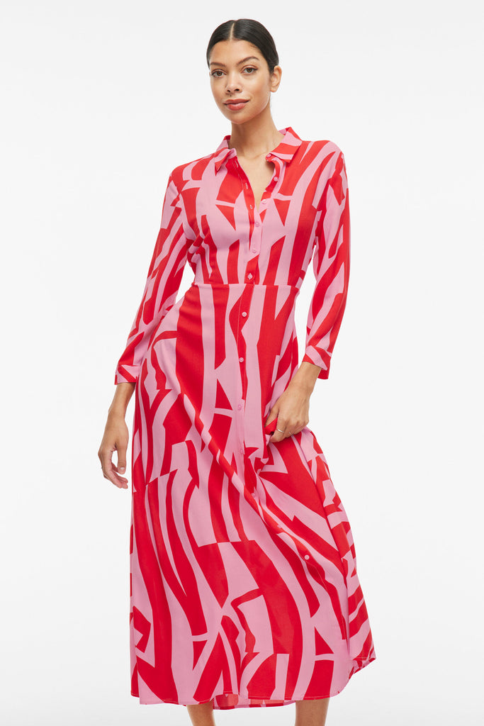 Aya Red & Pink Print Shirt Dress