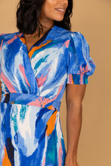 Rexa Blue & Pink Abstract Print Dress