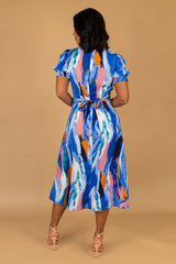 Rexa Blue & Pink Abstract Print Dress