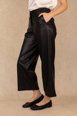 Diana Black Faux Leather Cropped Wide Leg Trousers