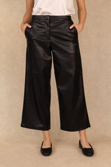 Diana Black Faux Leather Cropped Wide Leg Trousers