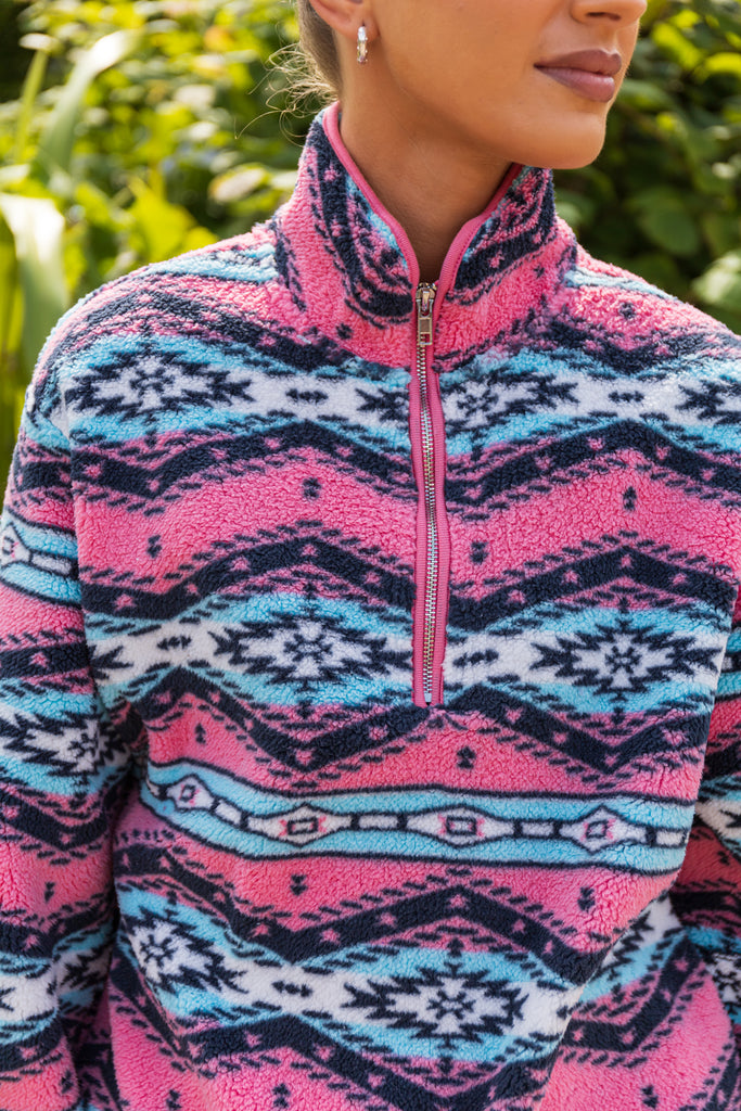 Mae Pink & Blue Aztec Fleece