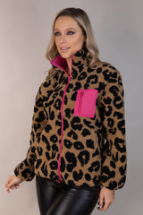 Raelynn Leopard Pink Contrast Zip Fleece