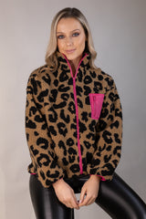 Raelynn Leopard Pink Contrast Zip Fleece