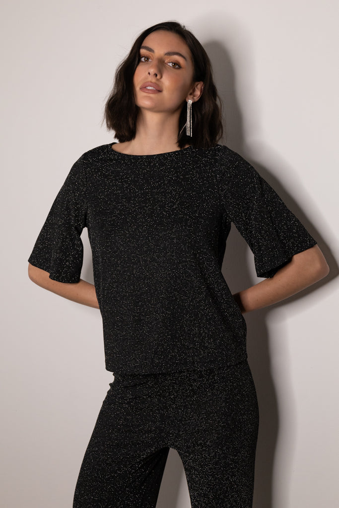 Kanva Black & Silver Glitter Top