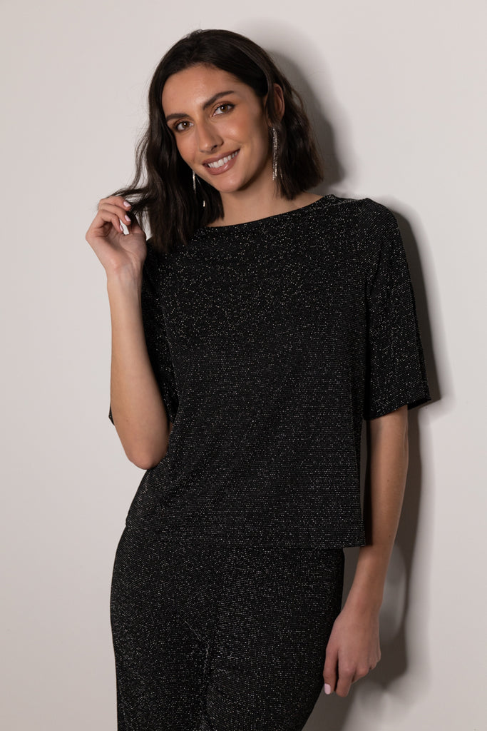 Kanva Black & Silver Glitter Top