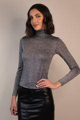 Sarah Alberte Dark Grey Silver Roll Neck Top