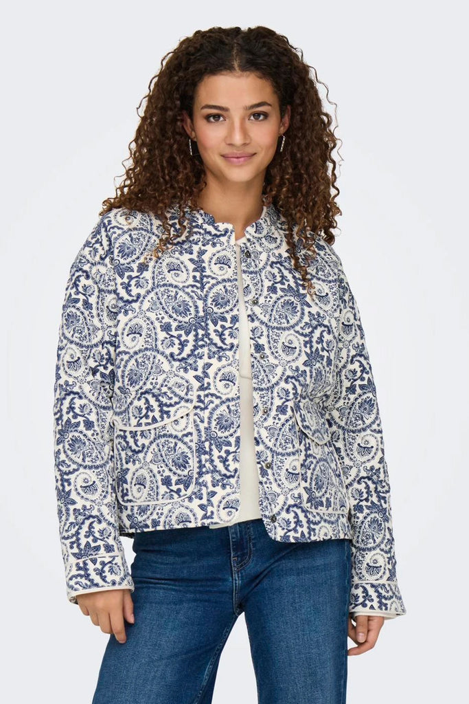 Hallie Quilted Blue Tile Print Jacket