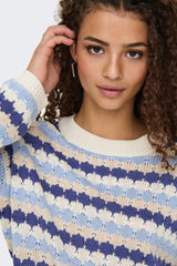 Sun Blue & Beige Stripe Open Knit