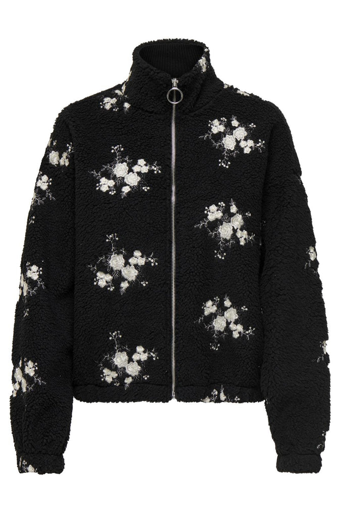 Valentina Black Floral Embroidered Zip Fleece