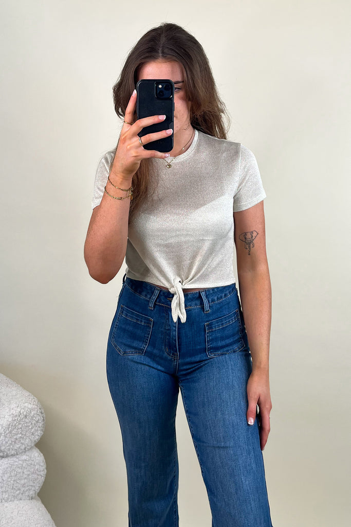 Amber Frosted Almond Glitter Knot Top