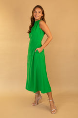 Adriana Green High Neck Midi Dress