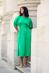 Bianca Green Pleated Midi Dress