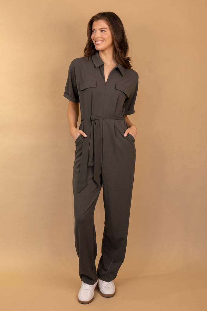 Henna Khaki Green Utility Jumpsuit