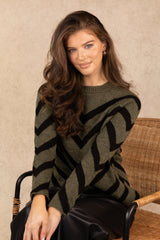 Eliza Green & Black Striped Knit