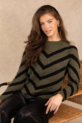 Eliza Green & Black Striped Knit