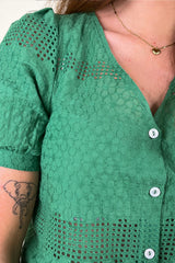 Taya Green Anglaise Puff Sleeve Top