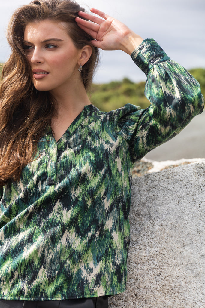 Olympia Green Print Blouse