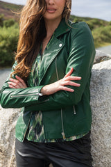 Cara Pine Green Faux Leather Jacket