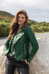 Cara Pine Green Faux Leather Jacket