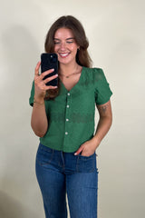 Taya Green Anglaise Puff Sleeve Top