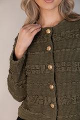 Matilda Khaki Textured Buttoned Cardigan