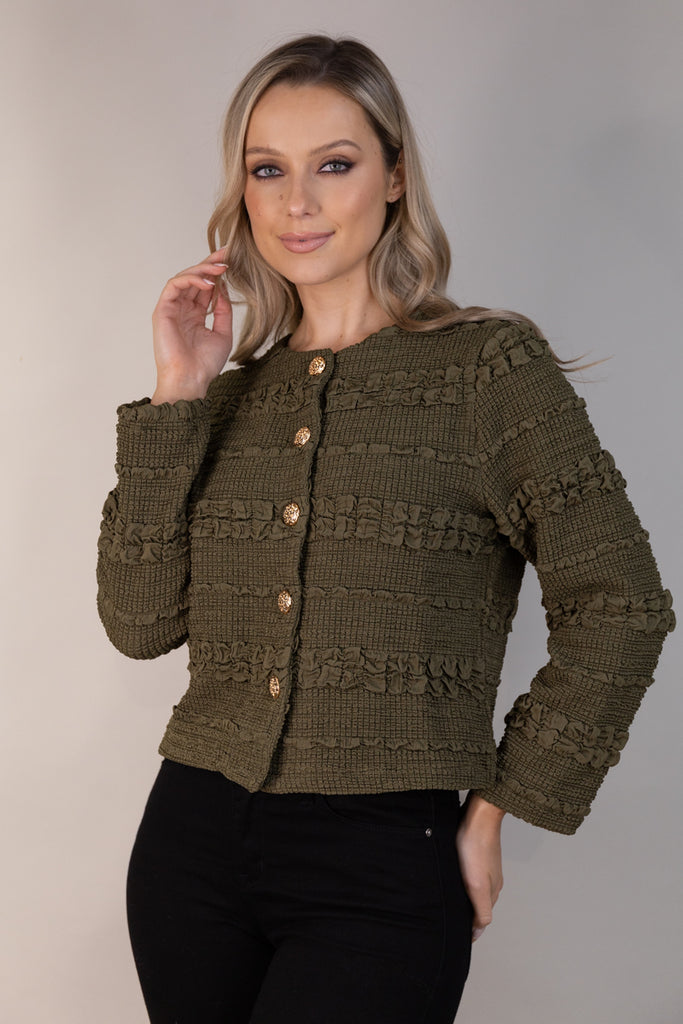 Matilda Khaki Textured Buttoned Cardigan