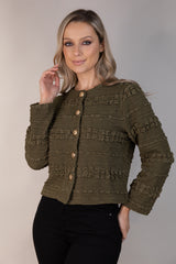 Matilda Khaki Textured Buttoned Cardigan