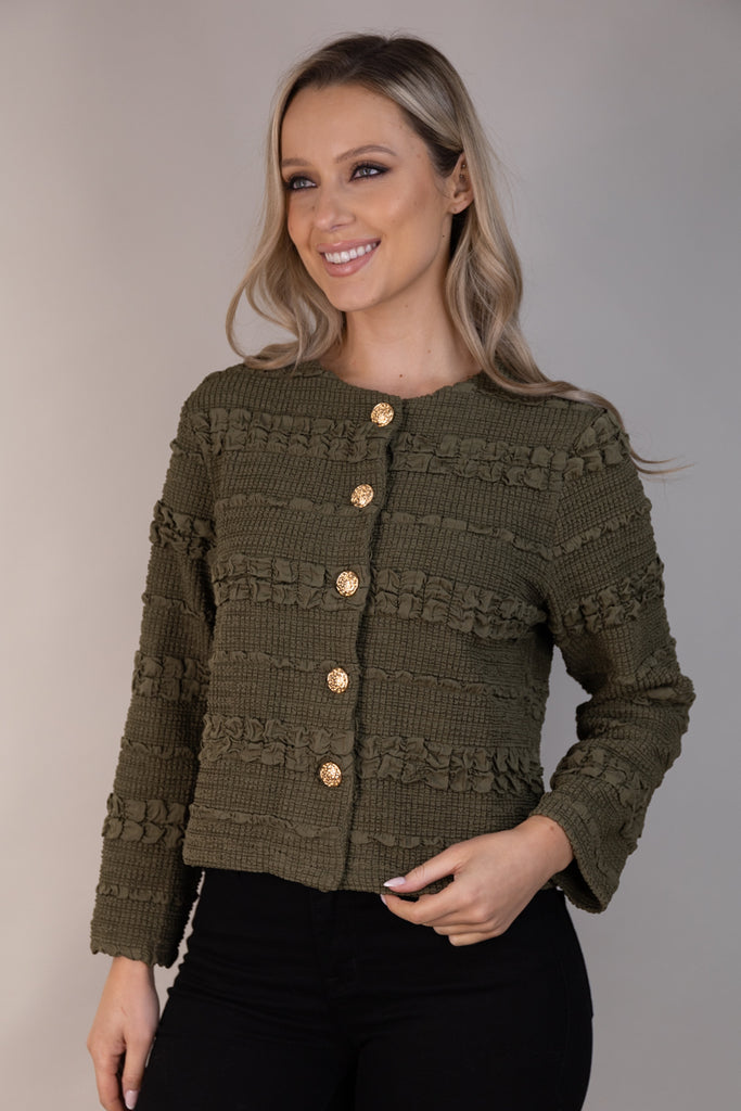 Matilda Khaki Textured Buttoned Cardigan