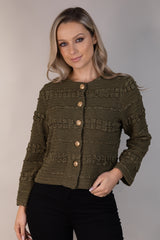 Matilda Khaki Textured Buttoned Cardigan