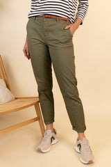 Biana Cotton Green Belted Chino