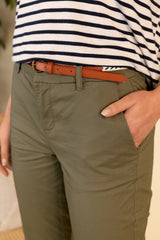 Biana Cotton Green Belted Chino