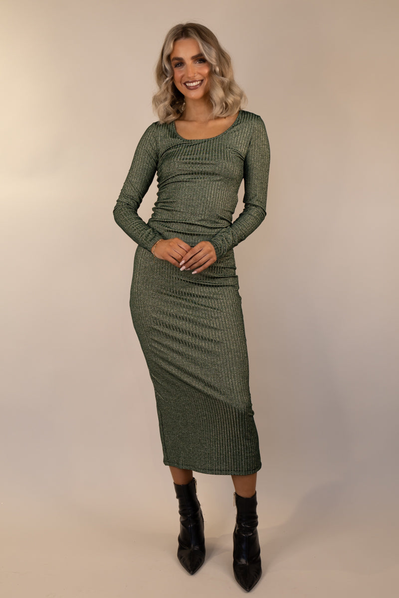 Cora Green Glitter Lurex Ribbed Skirt