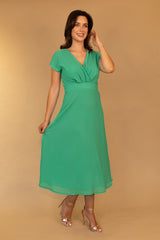 Green Willow Cap Sleeve Midi Dress