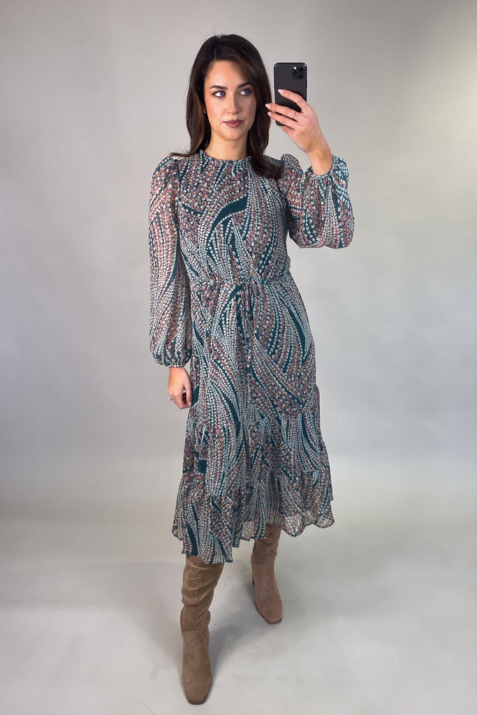 Eva Chiffon Green Print Dress