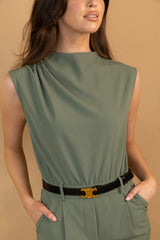 Kiki Khaki Belted Jumpsuit