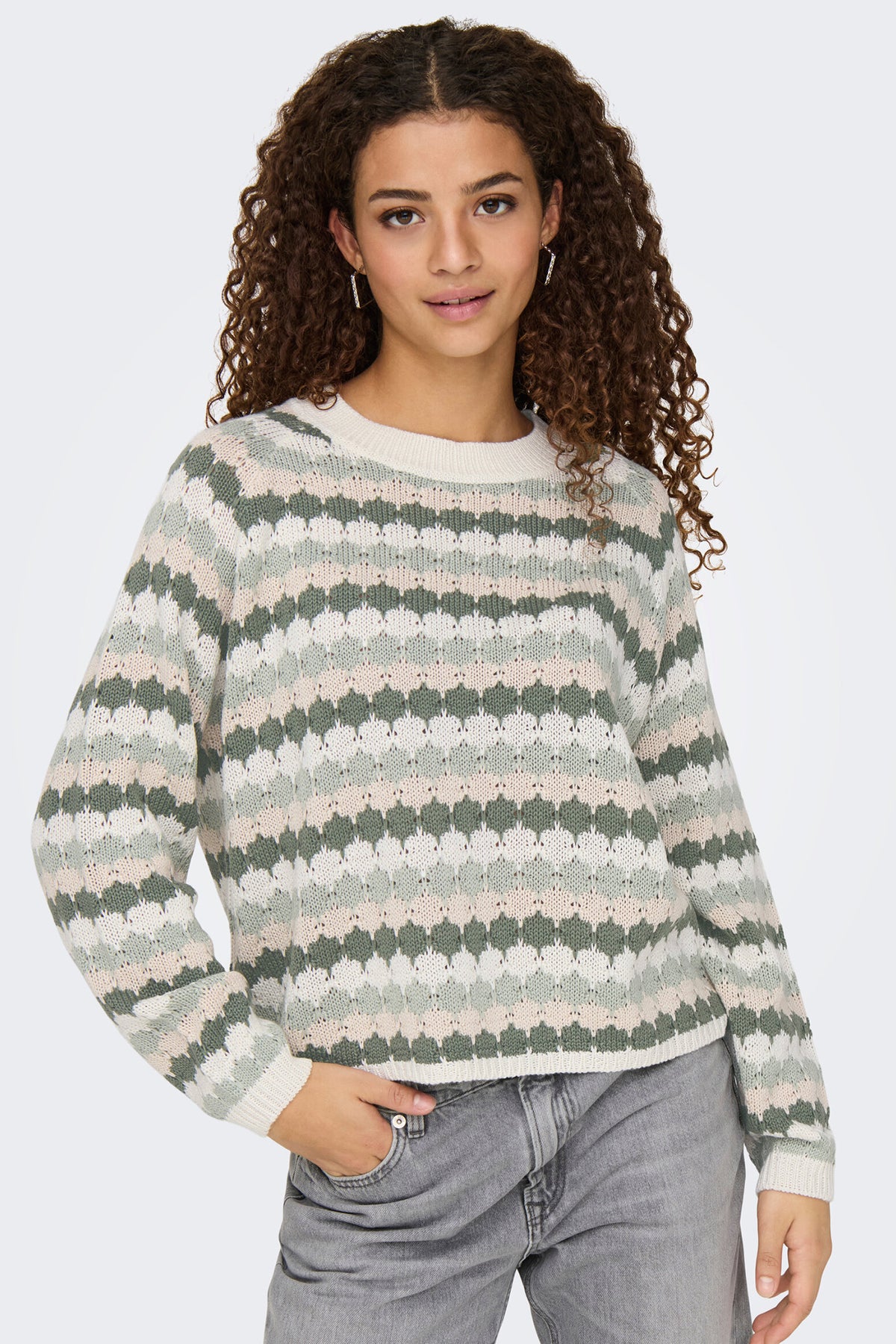 Sun Green & Beige Stripe Open Knit