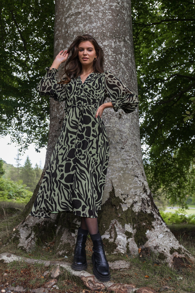 Dark green animal print dress hotsell