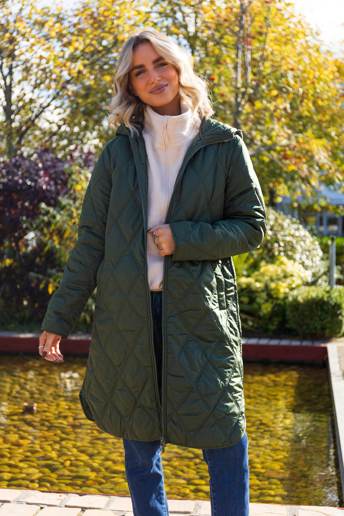 Quila Green Hooded Quilt Coat