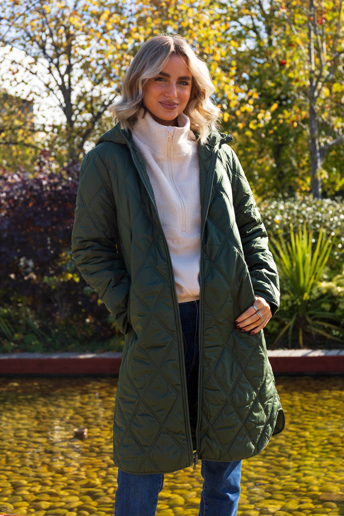 Quila Green Hooded Quilt Coat