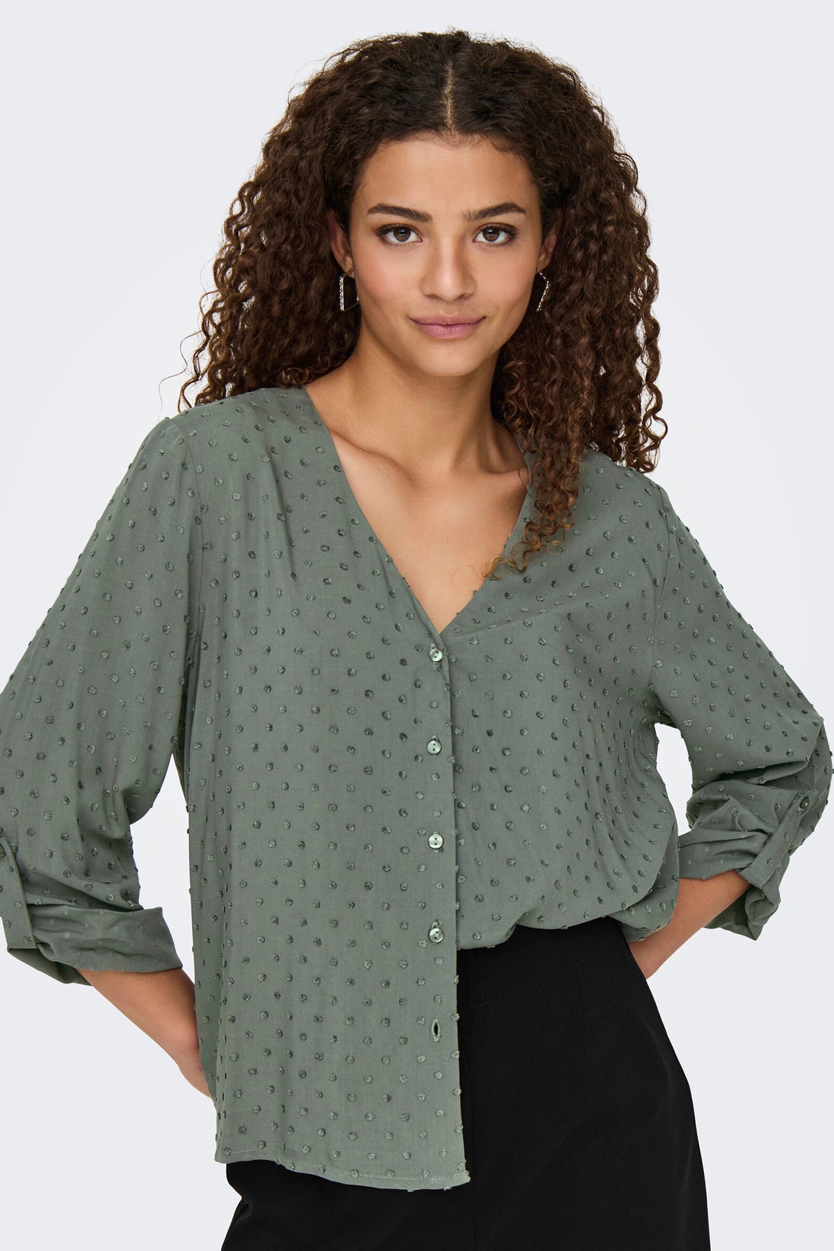 Diana Green V-Neck Blouse