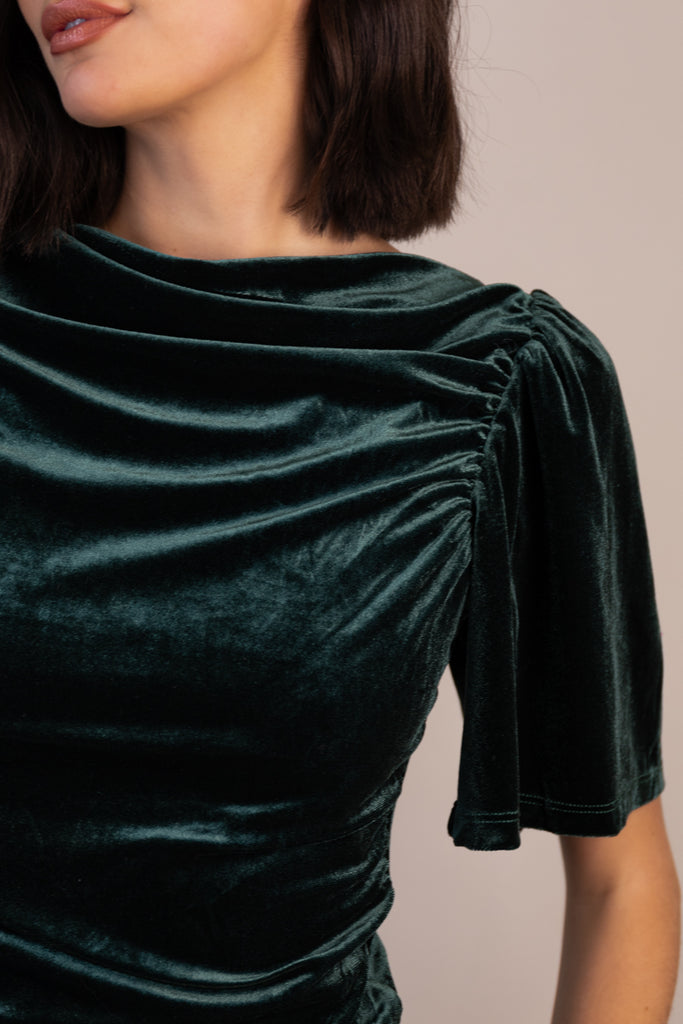 Velma Boat Neck Velour Green Top