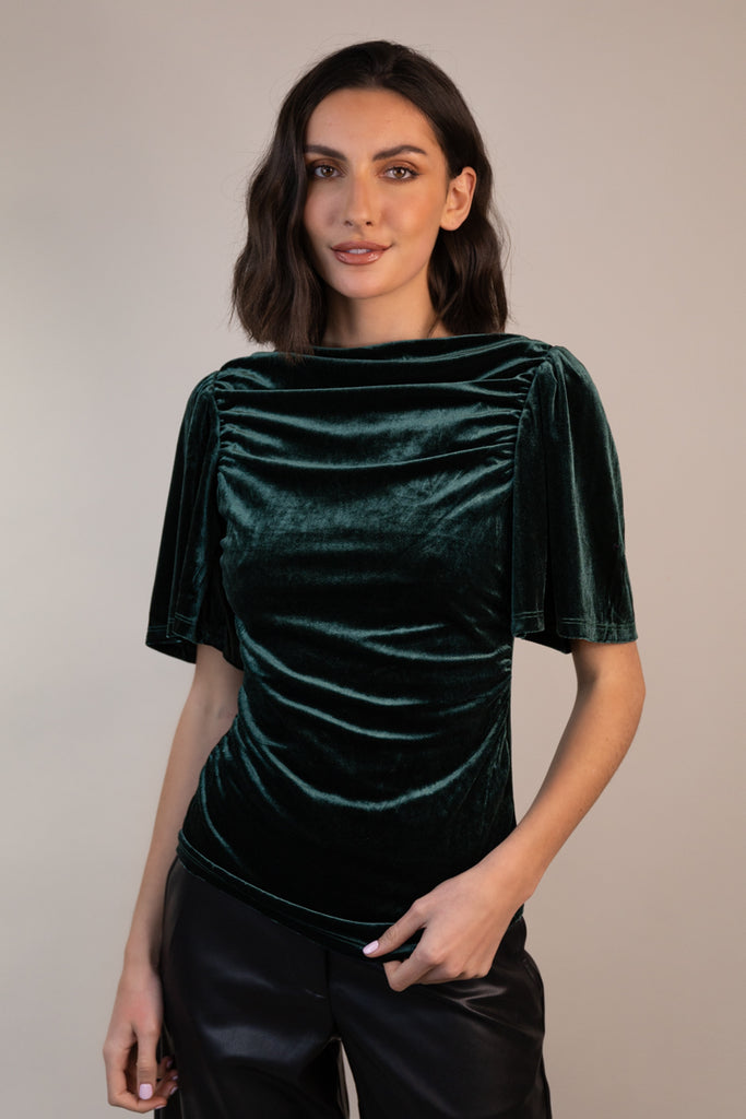 Velma Boat Neck Velour Green Top