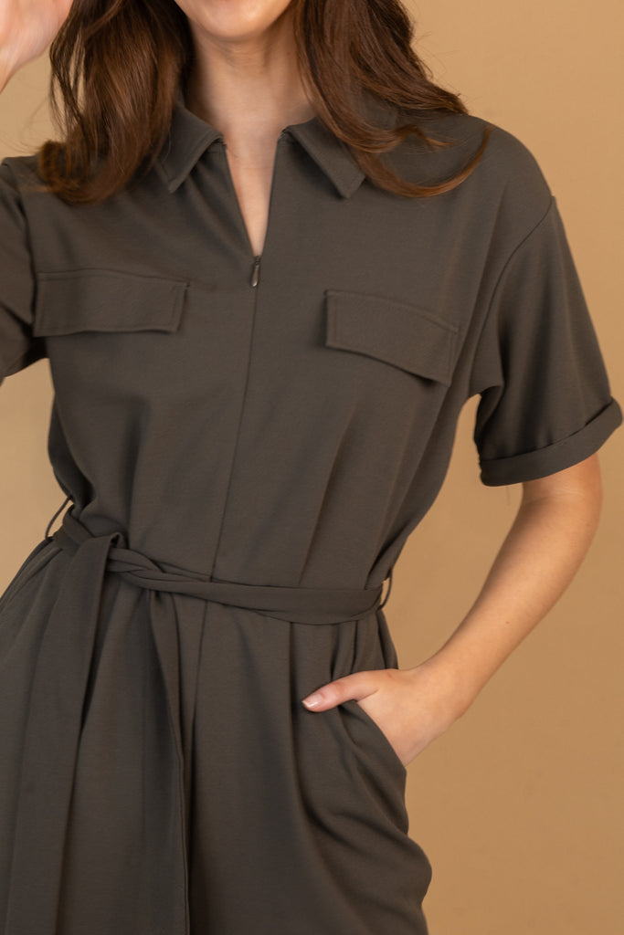 Henna Khaki Green Utility Jumpsuit