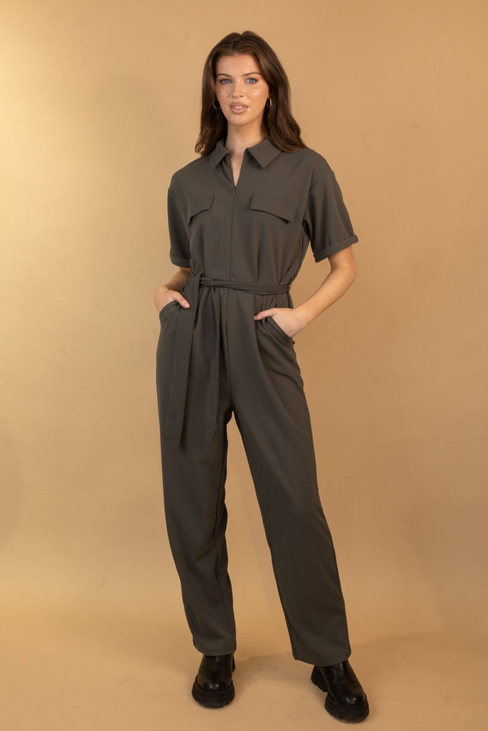 Henna Khaki Green Utility Jumpsuit